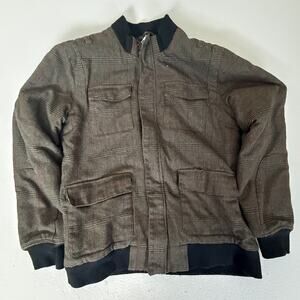 Standard Cloth Men’s XL Brown Plaid Wool Blend Bomber Jacket Quilted Lined